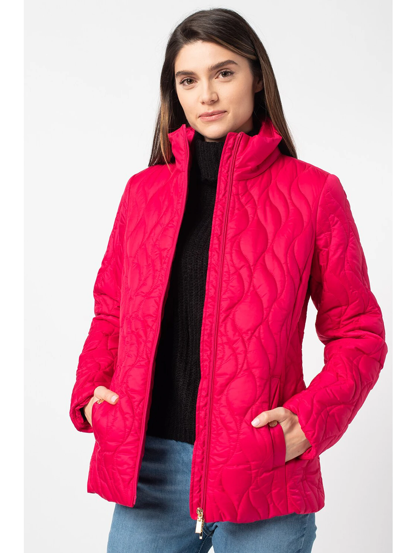 

Легкая стеганая хлопковая куртка Slim Fit с цветочным принтом, с воротником-стойкой, модная женская модель для весны, осени и зимы, прямого кроя.