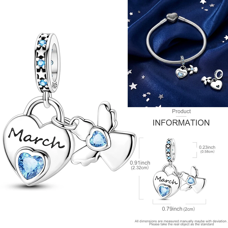 925 Sterling Silber 12 Monate Geburtsstein Engel-Herz-Anhänger Besd Januar-Dezember DIY Armband Halskette Geburtstagsgeschenk für Frauen – Detail 9