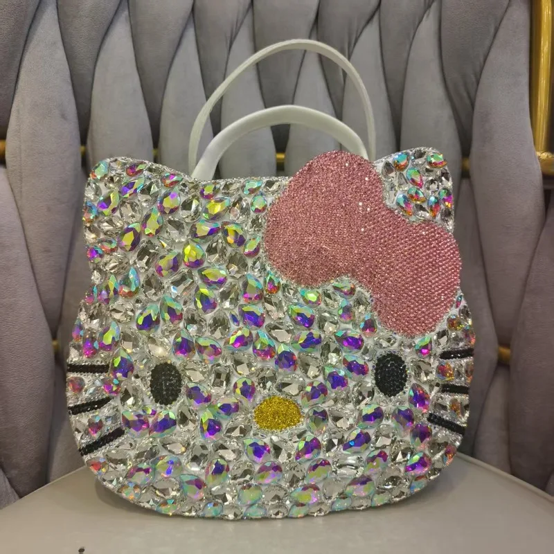 

Sanrio Hello Kitty новая женская сумка с бриллиантами, роскошная брендовая модная сумка из искусственного материала с бриллиантами, сумка на плечо с мультяшной вспышкой, Рождественский подарок
