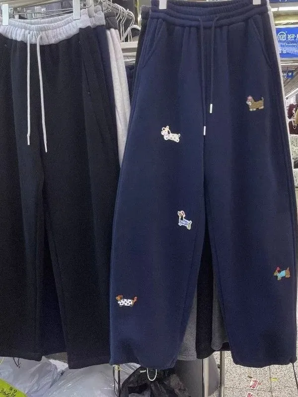 

Мужские осенне-зимние свободные повседневные брюки-джоггеры с вышивкой в виде собаки, дизайн Extra Large 300 Pou, прямой крой