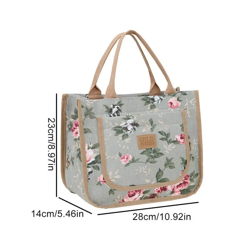 Portable Insulated Floral Print Lunch Bag Foil Lining Flower Thermal Picnic Bag Large Capacity Zippered Tote Bag Worker