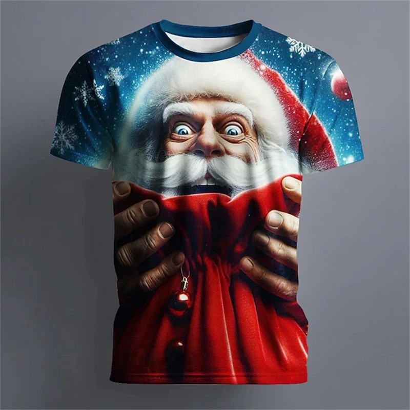 

Santa Claus Print T Shirt For Men Funny Holiday Party Fashion Clothing Christmas Harajuku Short Sleeve Tops Y2k Unisex T-shirts