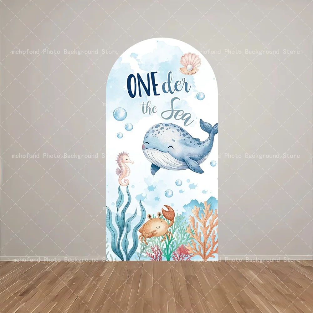 Mehofond Arch Backdrop Soft Ocean Healing Dolphin Octopus Cute 1st Birthday Party Baby Shower Kids Family Photography Studio