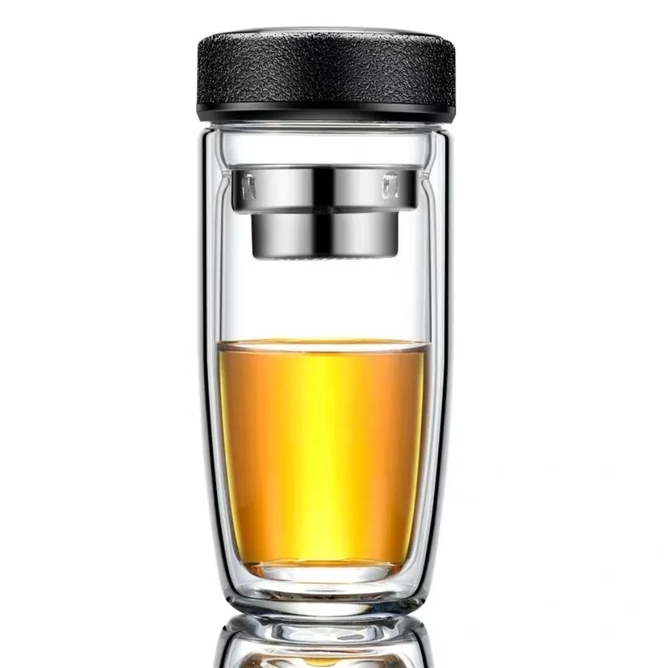 Glass cup double-layer portable men's business office tea cup tea water separation thickening large-capacity household water cup