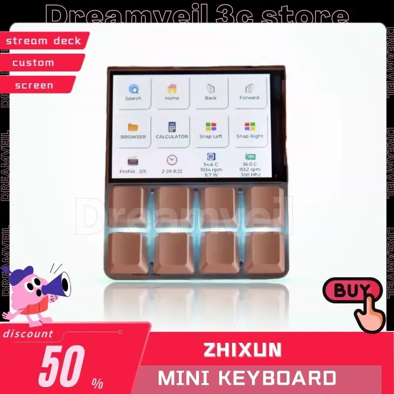 Zhixun Mini Keyboard Stream Deck Keyboard Wried Usb With Screen Custom Mini Keyboards Hot Sawp High Transparency Acrylic Custom