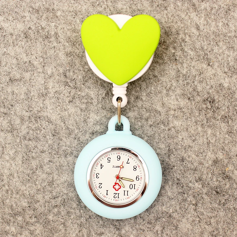 Creative Colorful Heart Style Pocket Watch Retractable And With Clip For Men And Women