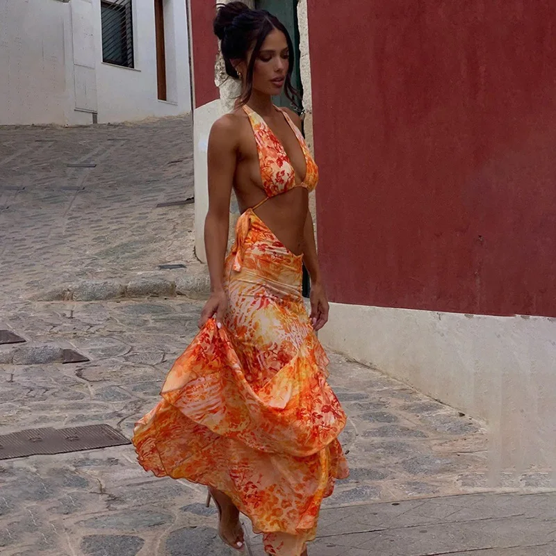 ลึก V คอเซ็กซี่พับชุดผู้หญิง Backless Halter เสื้อกั๊ก Tops ปาร์ตี้ชายหาดชุดวันหยุดชุด