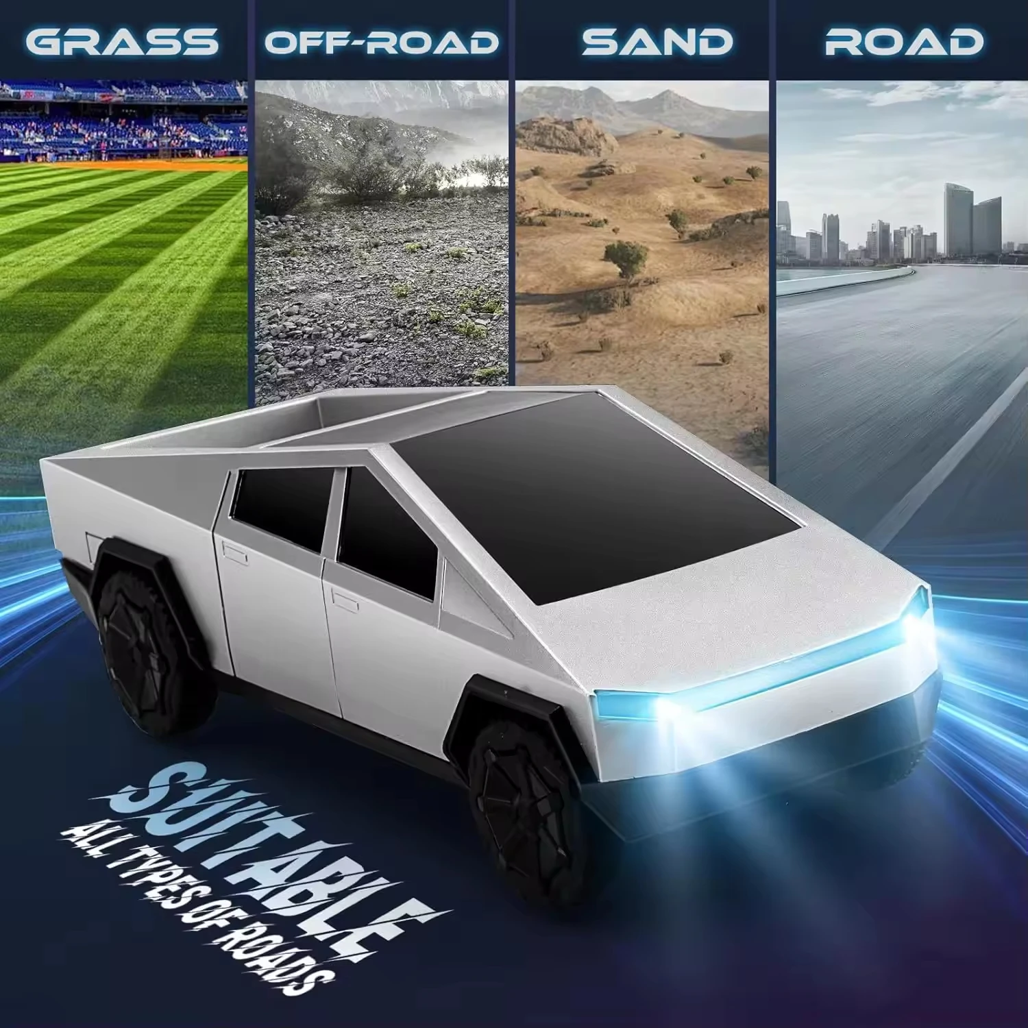 รถบังคับวิทยุไซเบอร์ทรัค 1:24 ขับเคลื่อน 4 ล้อ สำหรับขับขี่ออฟโรด ความถี่ 27 เมกะเฮิรตซ์ มอเตอร์คู่ความเร็วสูง พร้อมไฟ LED ของขวัญสำหรับเด็กผู้ชาย