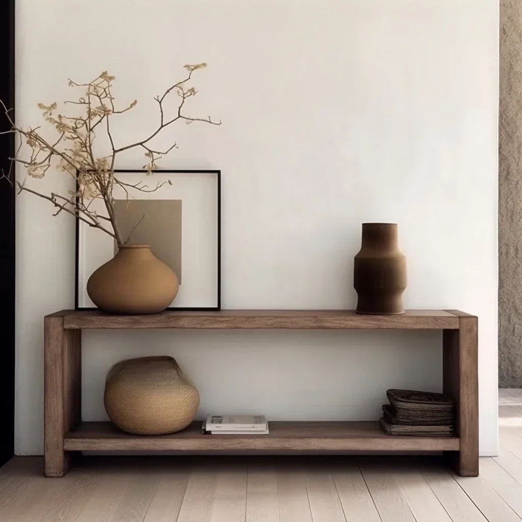 Wabi Sanfeng Entrance Entrance Entrance Table Retro Solid Wood Bar Corridor Shelf
