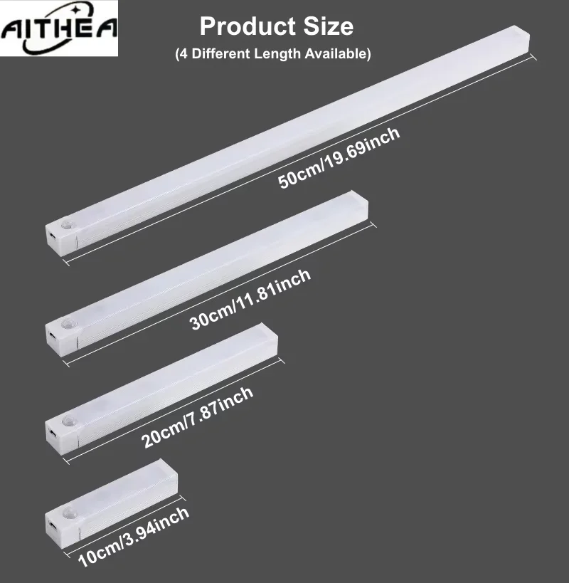 AITHEA Motion Sensor Wireless LED Night Light USB Rechargeable Long Strip Bar Lamp for Cabinet Wardrobe Bedside Staircase Tube image 6