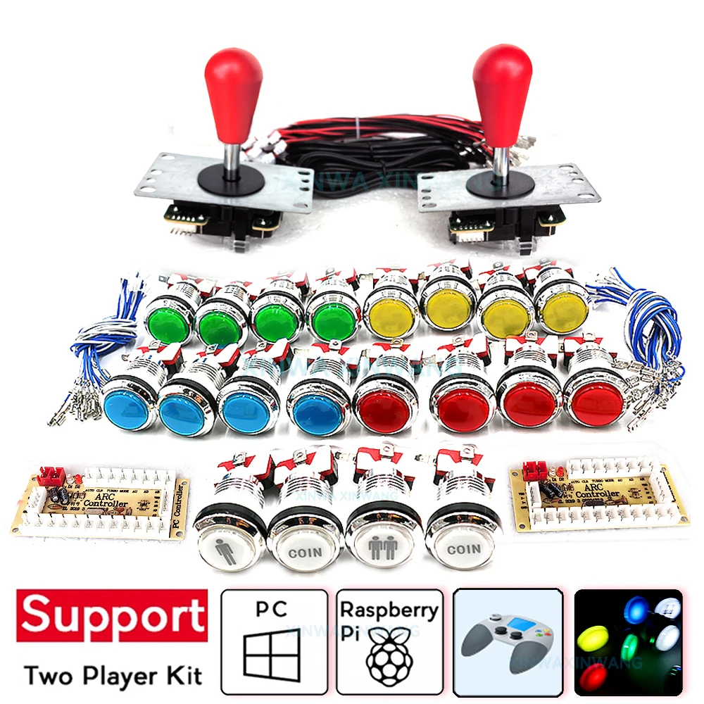 Zero Delay Arcade Joystick Diy Kit Usb Board For Pc Raspberry Pi Game Machine Controller Chrome Illuminated Button Coin Switch