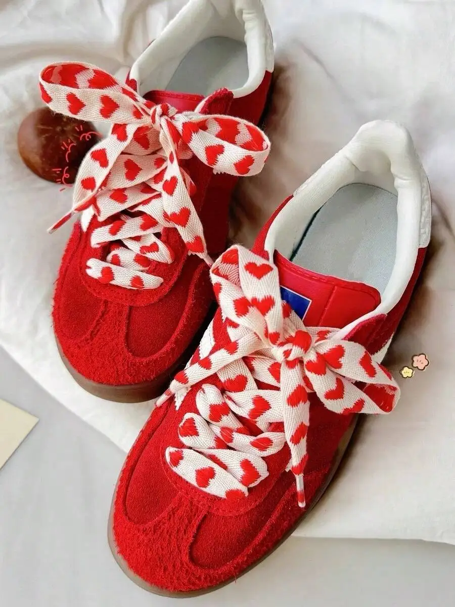 

Red Heart Motif Ribbon Shoelaces 120cm For Sneakers Canvas Footwear DIY Decorative Gift Accessory
