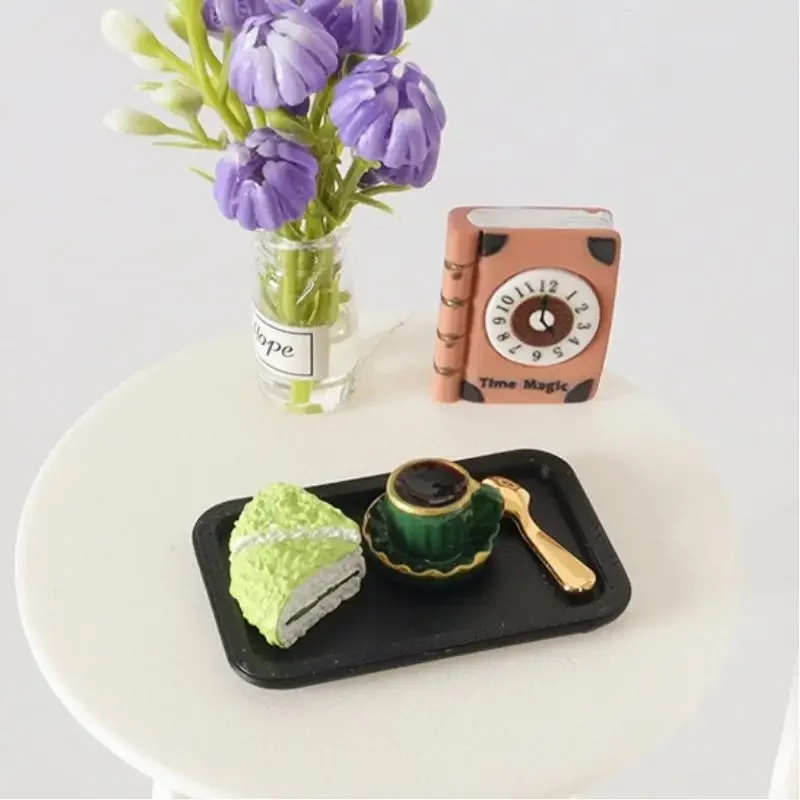Afternoon Tea Scene Decor Miniatuur Poppenhuis Koffie Dim Sum Dienblad Set Mini Keuken Voedsel Decor Accessoires Kid Fantasiespel Speelgoed