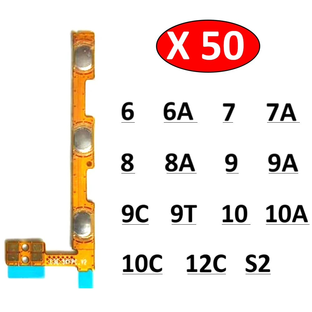 50Pcs/Lot, Power Volume Button Key Flex Cable For Xiaomi Redmi 10 9 9A 8 8A 7 7A 6 6A 5 5A 9C 9T 10A 10C 12 12C