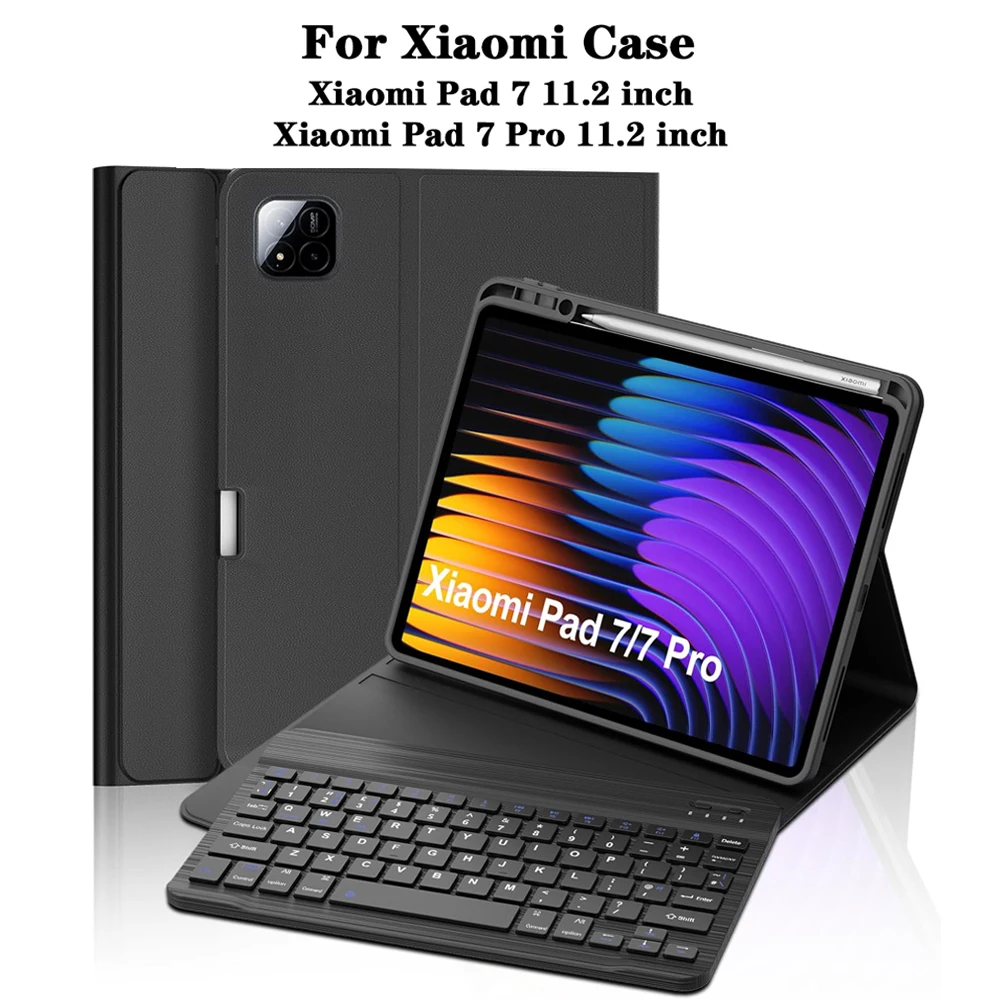 

Чехол с клавиатурой для Xiaomi Pad 7, 11,2 фунта, чехол для планшета Xiaomi Pad 7 Pro 11,2 фунта с держателем для карандашей, Bluetooth-клавиатура