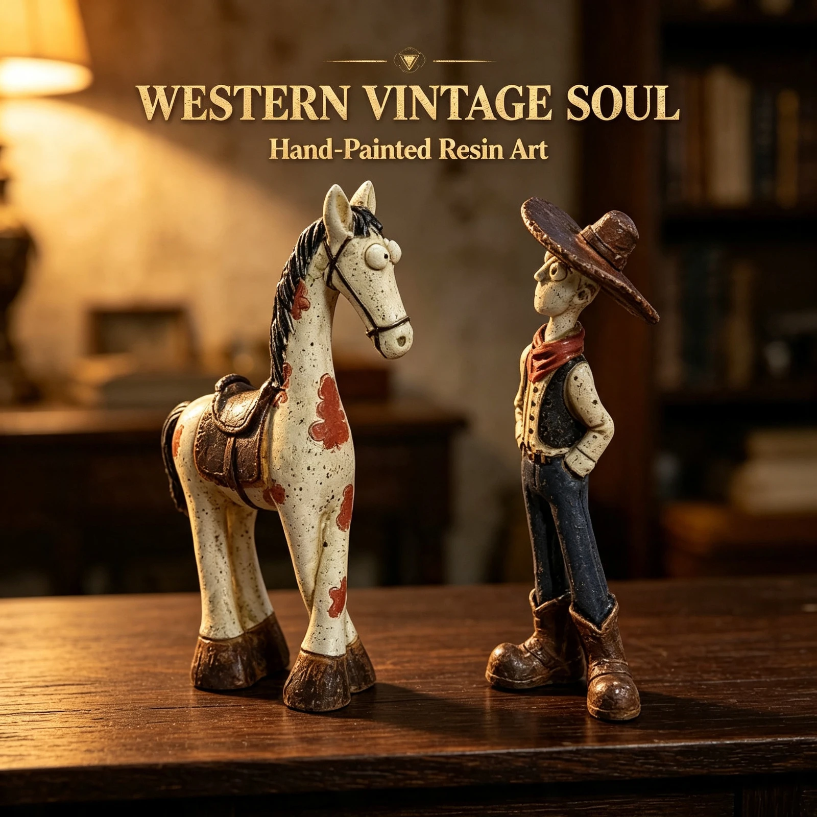 Retro Distressed Resin Cowboy Horse, Figurine Vintage Western Style, Home Desktop Decoration Ornament Gift, For Man Room Decor