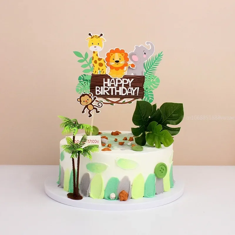 Animals Cake Toppers Cartoon Giraffe Lion Zebra Cupcake Wrapper Jungle Themed Kids Boy Wild  Birthday Cake Party Decoration