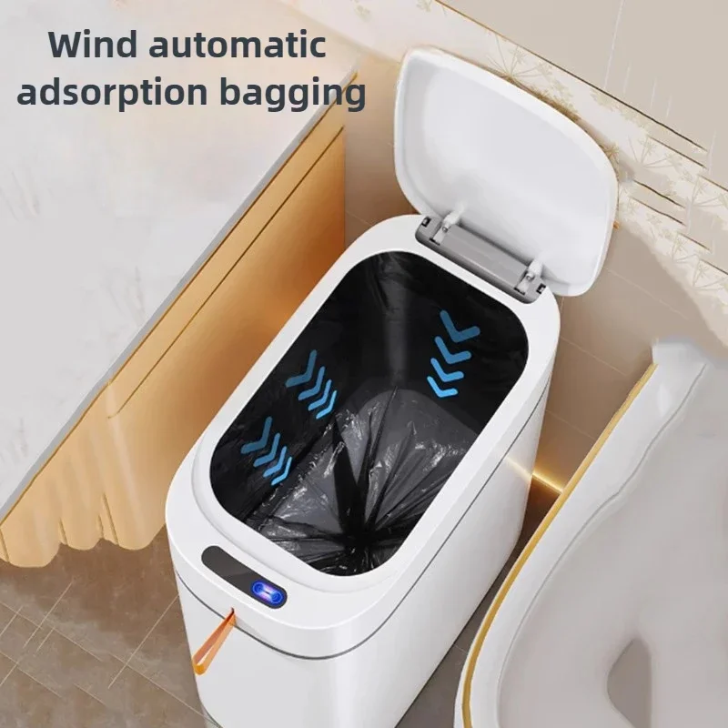 

Motion Sensor Trash Can With Lid 3.5 Gallon Automatic Touchless Bathroom Trash Bin Rechargeable Smart Wastebasket Vacuum Bag