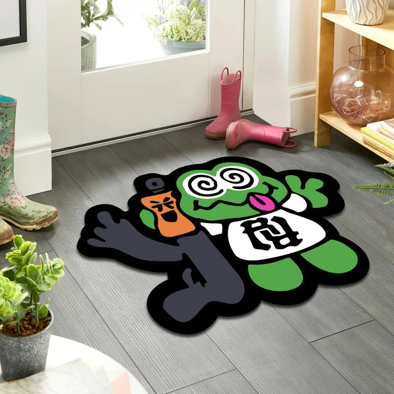 A quirky and fun blue-black irregular cartoon battle frog rug Soft, Comfortable, and Durable Carpet Easy to Clean Washable Non-S