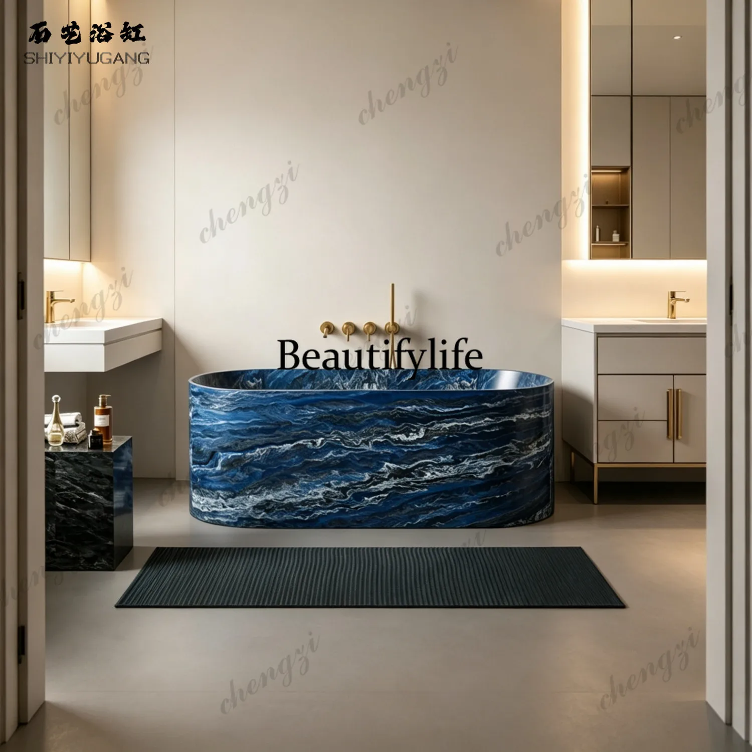 Stone art blue ocean texture integrated freestanding bathtub home hotel homestay artificial stone