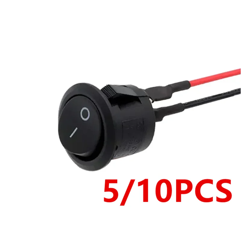5/10Pcs Rocker Switch ON/Off SPST 2Pin Latching Toggle Switch Snap Boat Car Round Switches Pre-Wired 6A/250V 10A/125V AC