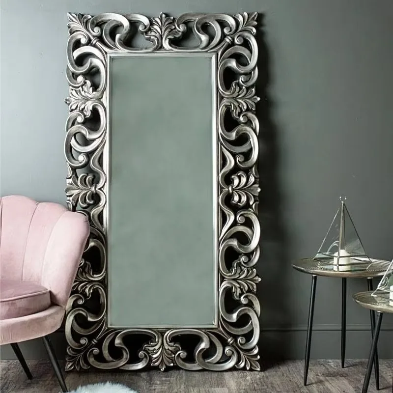 Big baroque full length floor full length mirror decorative polyurethane wood carving louis tilted large vintage mirror