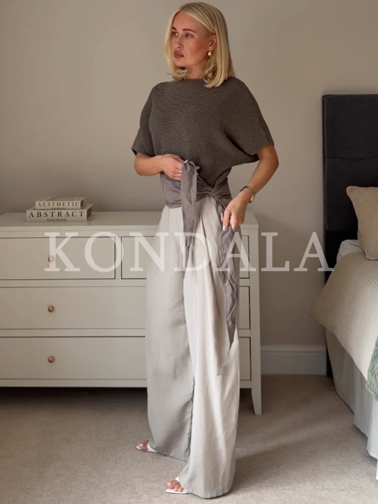 KONDALA Women Elegant Knotted Knit Tops Chic Leisure Boat Collar Short-sleeved Sweater 2026 Summer Early Fall Trendy Ladies Tops view 3