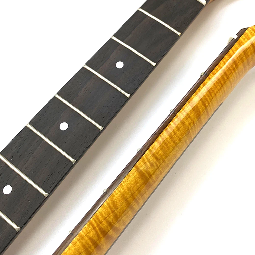Hooqu بالجملة 25.5 بوصة مقياس ST الغيتار الرقبة 21 الحنق خمر النمر لهب القيقب الغيتار الرقبة مع لوحة أصابع خشب الورد