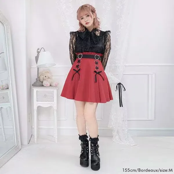 Y2k Aesthetic Harajuku Style Sweet Lolita High Waist Bandage Mini Skirt Slim Women Solid Streetwear Gothic Jk Kawaii Pink Skirt