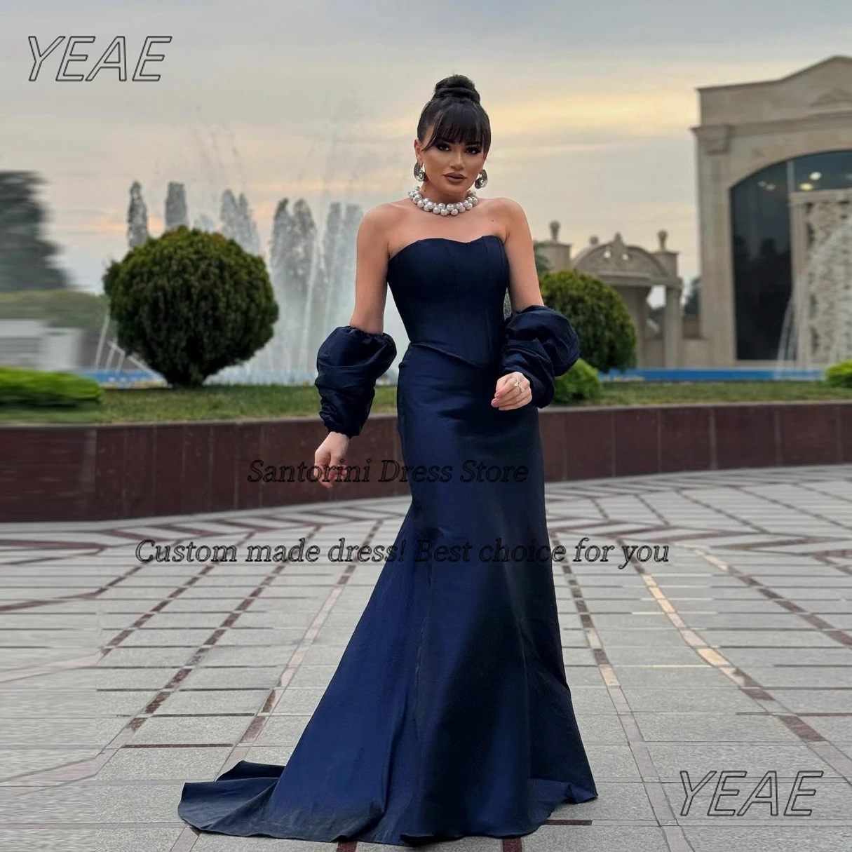 

Santorini Customized Sweetheart Prom Dresses Short Sleeves Wedding Guests Dress Long Elegant Women Wear Evening Party Dress