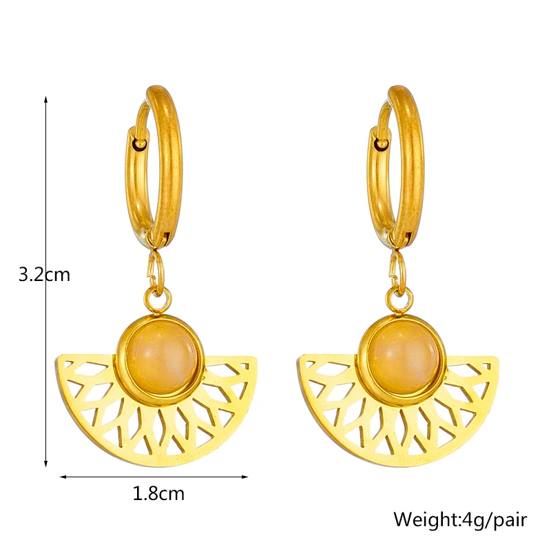 DIEYURO 316L Stainless Steel Half Round Honeycomb Cream Stone Hoop Earrings For Women Vintage Girls Jewelry Party Gifts Серьги