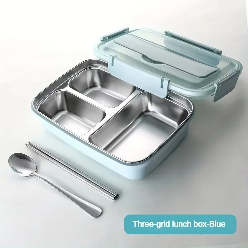 Leak-Proof Stainless Steel Lunch Box With 3 Compartments Easy-Clean Bento Container For Students & Office Workers Camping Travel