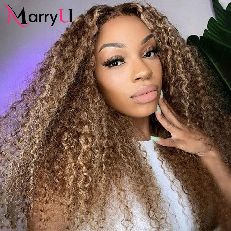 

Marryu 4/27 Honey Brown Highlight Wig 6X4 Wear Go Glueless Wig Kinky Curly Wigs Human Hair Lace Front Wig Deep Curly Closure Wig