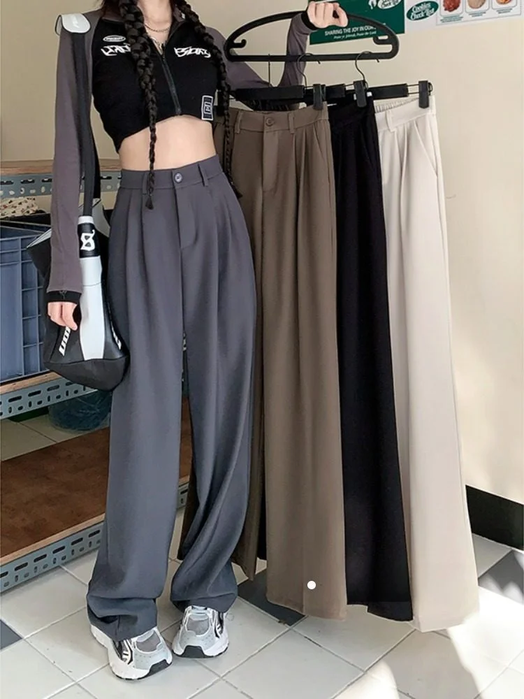 

Женские брюки-костюмные, зимние, тонкие, новинка 2025 года, высококачественные, драпирующиеся, прямые, свободные, из ледяного шелка и шифона, с широкими штанинами, повседневные прямые брюки