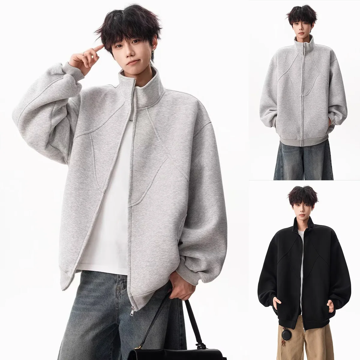 Stand-up Collar Sweater Jacket Men's Splicing Design Sense Autumn And Winter New Jacket