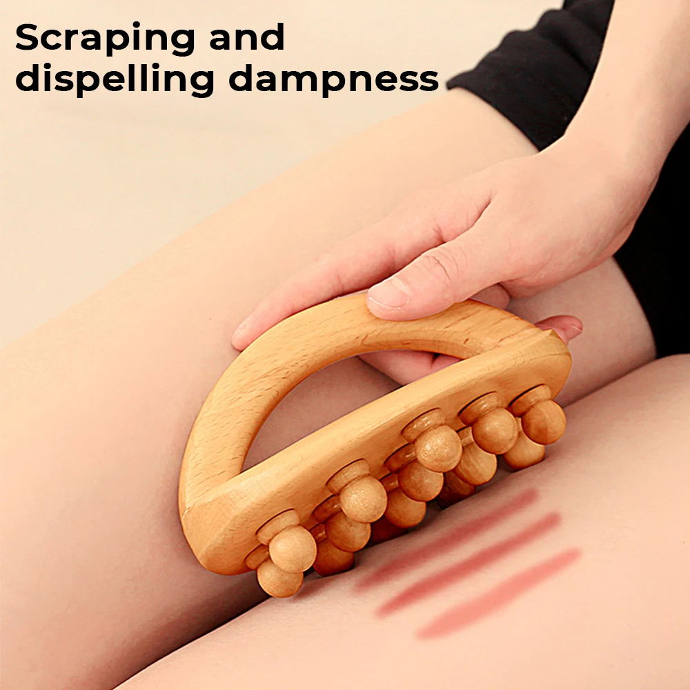 14 Beads Handheld Gua Shua Massage Roller Natural Wood Waist Neck Back Leg Body Meridian Scraping SPA Anti Cellulite Relaxation