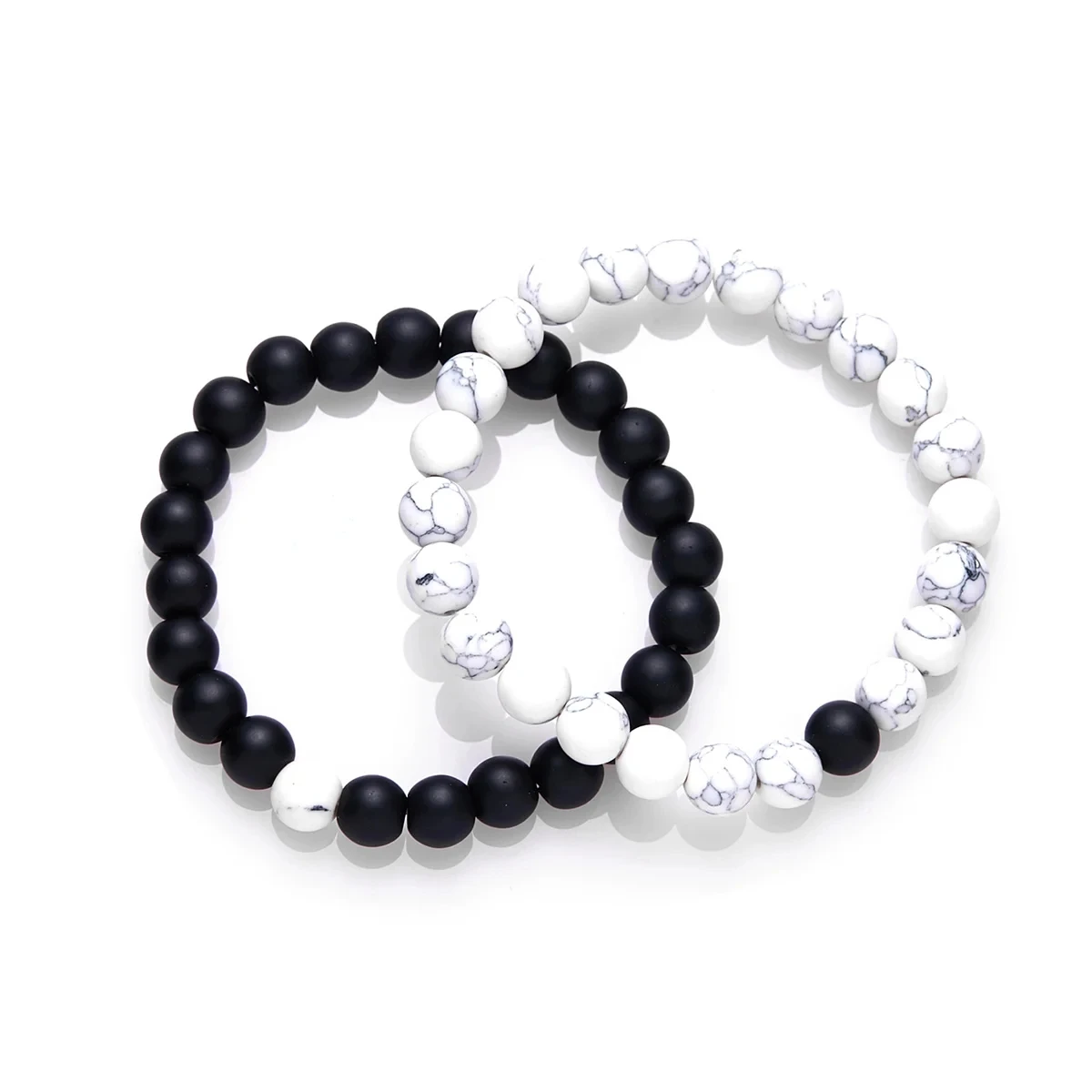 Natural Stone Beaded Bracelets Set For Couples Men Women Distance Black Matte White Turquoise Lava Stone Yoga Bead Bracelet