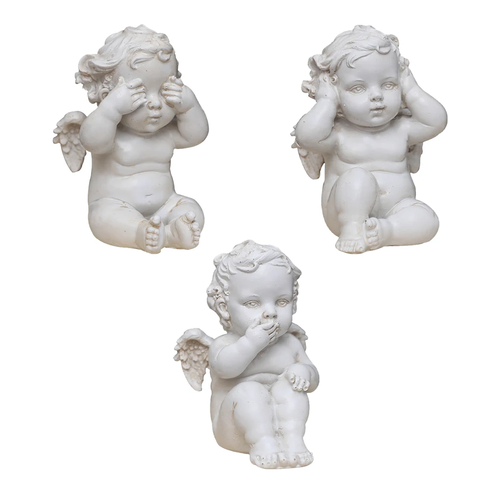 

3pcs Angel Sculpture Cupid Statue Resin Unique Decor For Home Garden Decoration Vintage Style Angelic Figurines