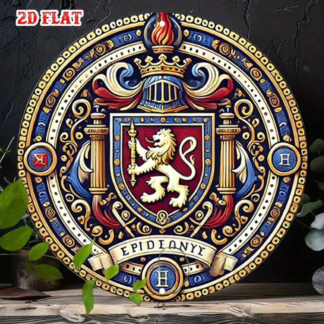 Vintage-Wandschild aus Metall mit Löwenwappen, 2D-Aluminium-Königsinblem-Schild für Zuhause, Garage, Café, Büro, Dekoration