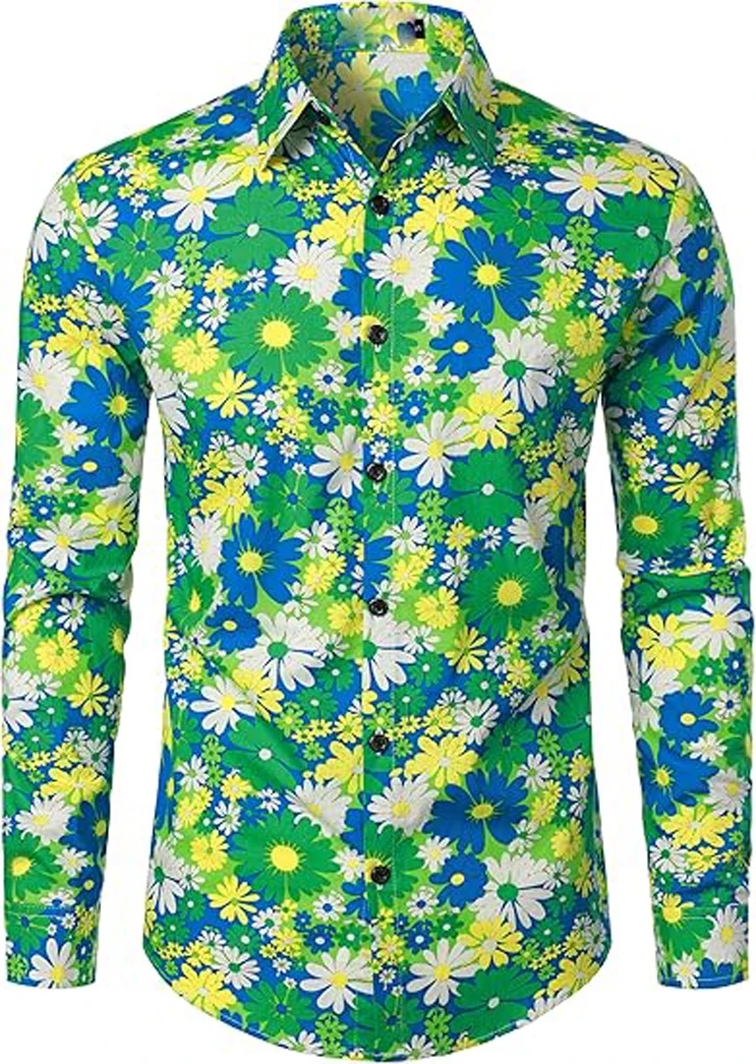 

Men's Retro Minimalist Tsinghua Plant Pattern 3D Printed Shirt Long Sleeved Lapel Hawaiian Casual Shirt Business Party Shirt Men