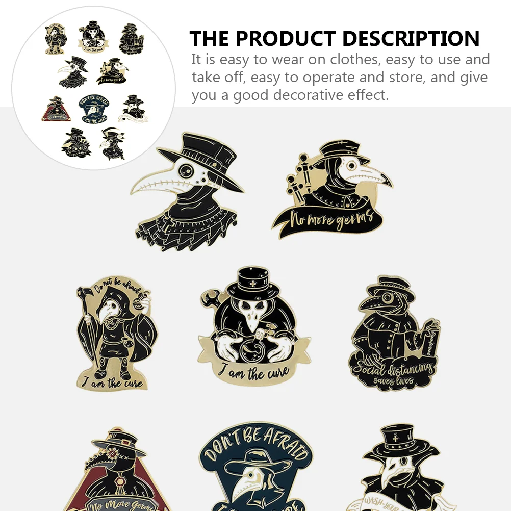 10 Pcs Plague Doctor Brooch Attractive Badge Backpack Scratch Resistant Beautiful Creative Breastpin Alloy Material Clothes