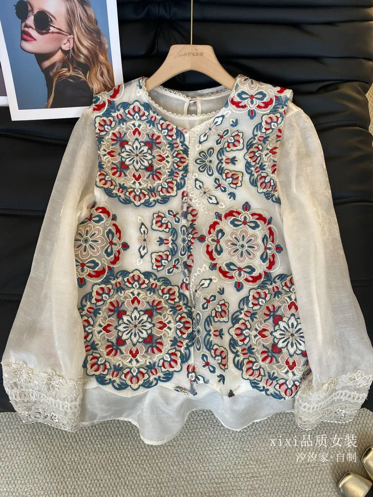 

New Vest, Baroque embroidery, organza shirt, thin