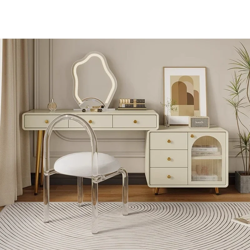 Light luxury dresser storage cabinet integrated creative arch Changhong glass new French cream style retractable makeup table