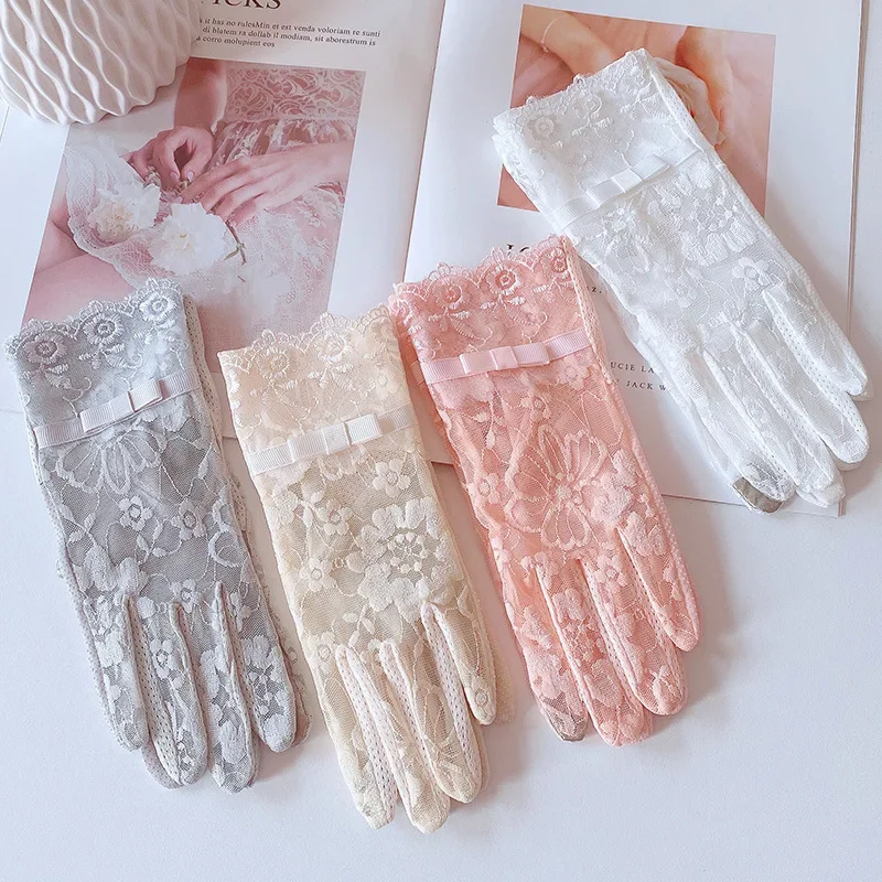 Women's Summer Gloves Uv Protective Lace Sunscreen Gloves For Travel Cycling Camping Design Sense Fashion Anti Slip Thin Mittens
