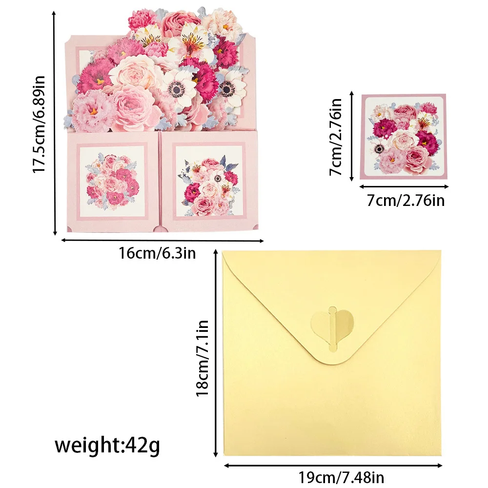 3D Rose Pop Up Card w/ Envelope Floral Paper Art for Birthday Valentine Wedding Gift​