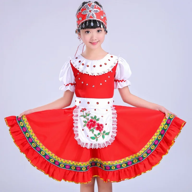 Classico donne ragazze tradizionale Costume nazionale russo moderno Stage Boy Costume da ballo cinese principessa bambini vestito da partito