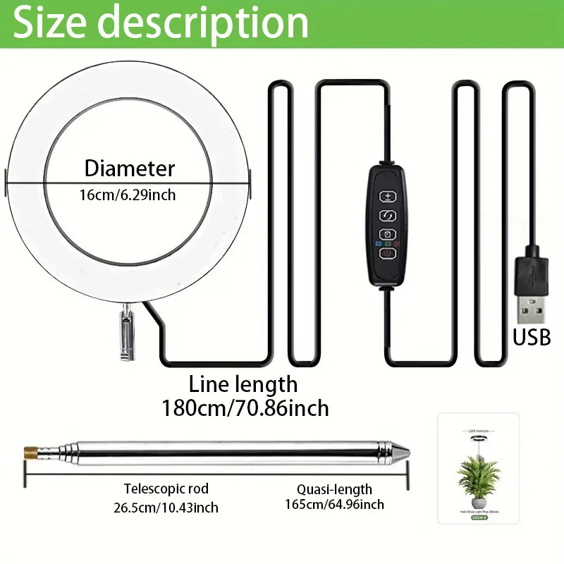 6 Inch LED Angel Ring Full Spectrum Plant Supplement Light, Grow Lamp for Indoor Potted Flowers and Greenery