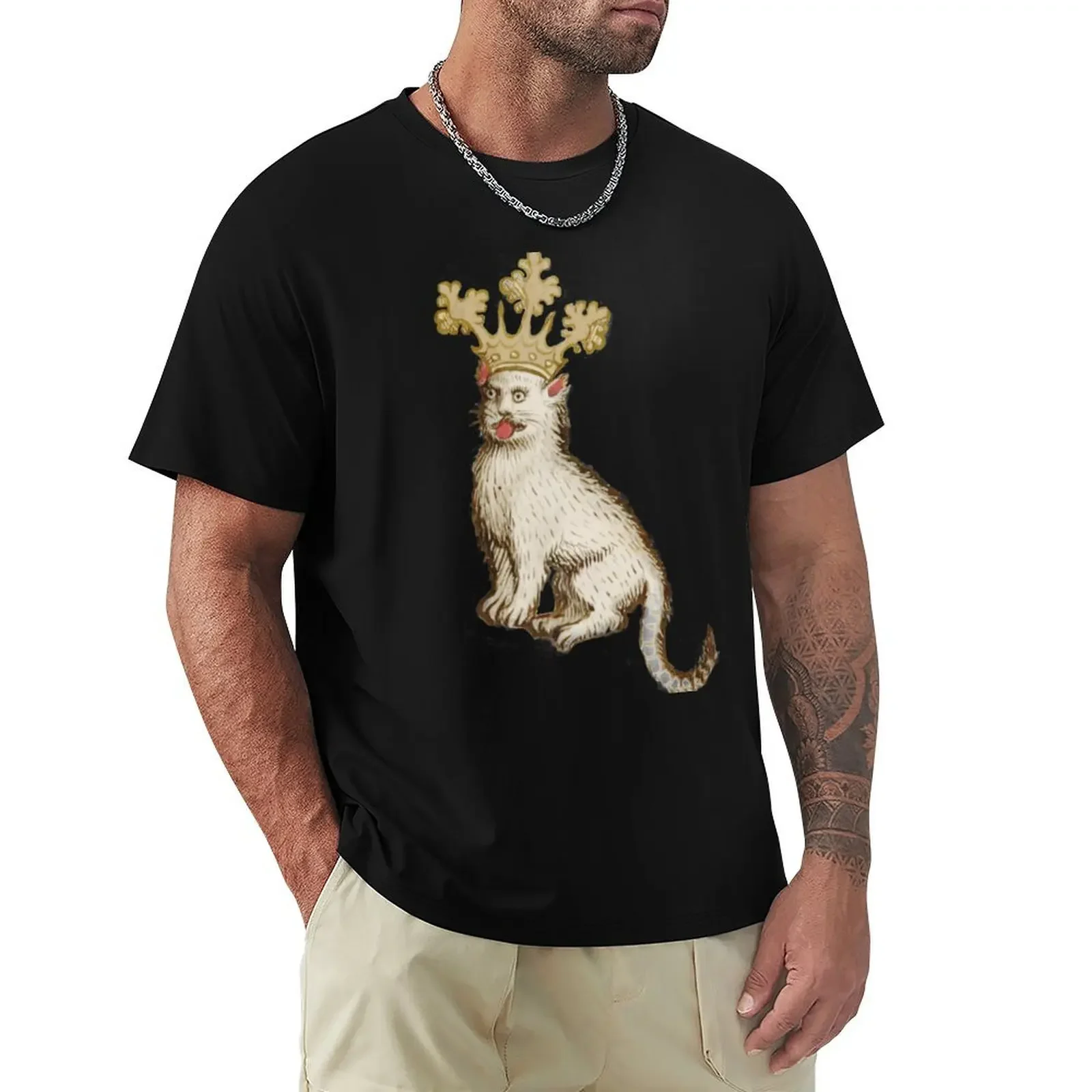 Medieval Heraldic Cat T-Shirt anime stuff designer shirts aesthetic clothes summer top slim fit t shirts for men