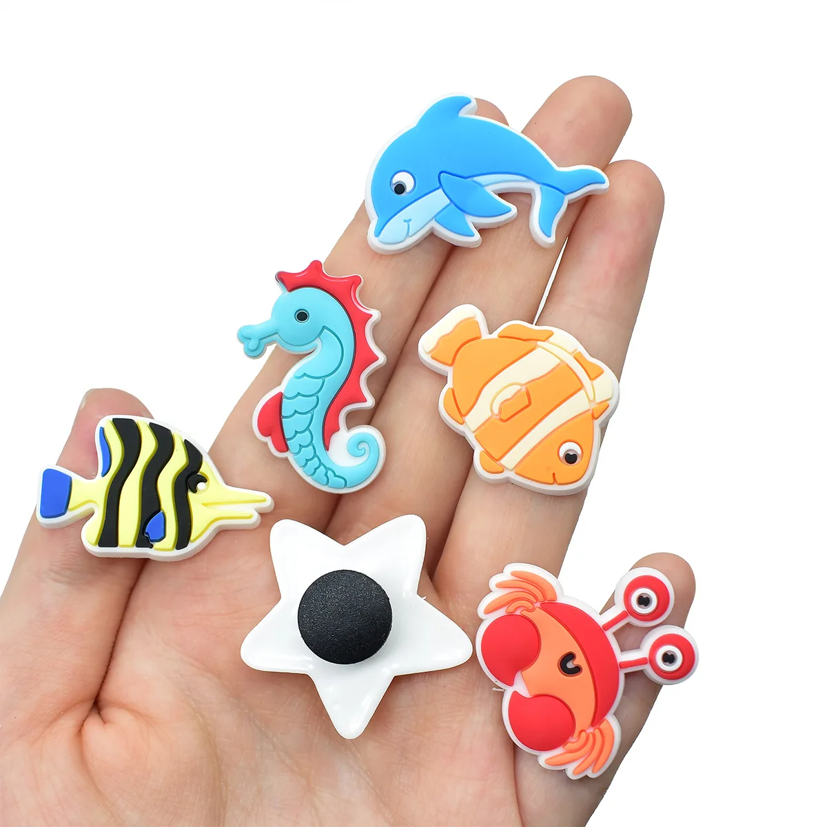 16pcs Lovely New Marine Series Shoe Fittings Smooth PVC Perforated Footwear Starfish Seahorse Teen Casual DIY Ornaments