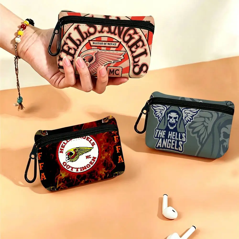 Club H-Hells A-Angels Logo Mini-Geldbörse aus Oxford-Stoff, glatter Reißverschluss, hängendes Design, kleine, vielseitig einsetzbare Aufbewahrungstasche für Reisen
